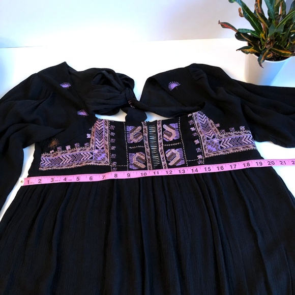 Free People Embroidered Babydoll Dress Small Black - Picture 7 of 8